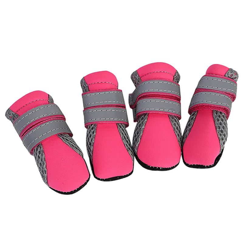 4PCS Puppy Daily Soft Sole Nonslip Mesh Boots 2 Long Safe Reflective Straps