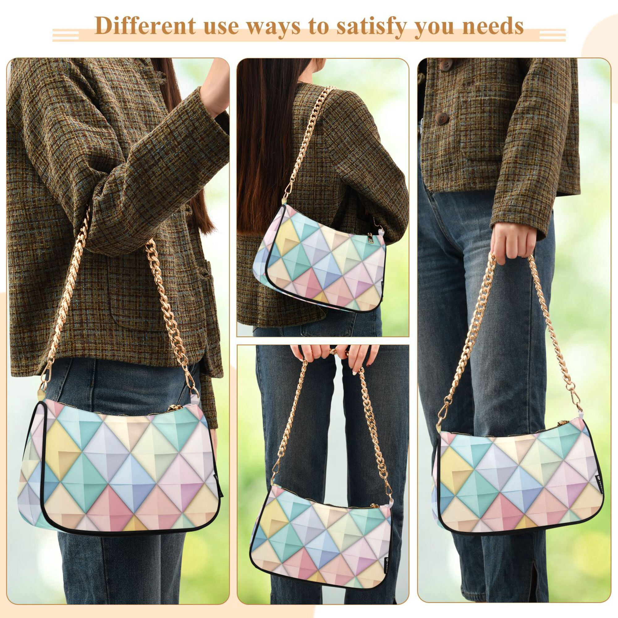 FORMRS Womens Shoulder Bag with Chain Strap Clutch Purse Cute Tote Handbag, Colorful Geometric