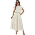 thumbnail image 1 of Conjunto de Falda de Verano para Mujer, 2 Piezas, Top de Corta, Cintura Elástica, Vestido con Bolsillos, Color Crema XL, 1 of 9