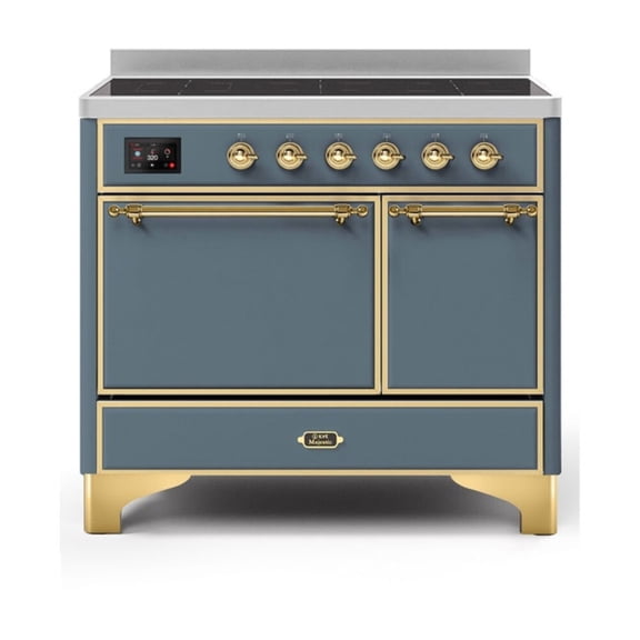 ILVE Majestic II 40 Inch Electric Freestanding Range in Blue Grey with Brass Trim - UMDI10QNS3BGG