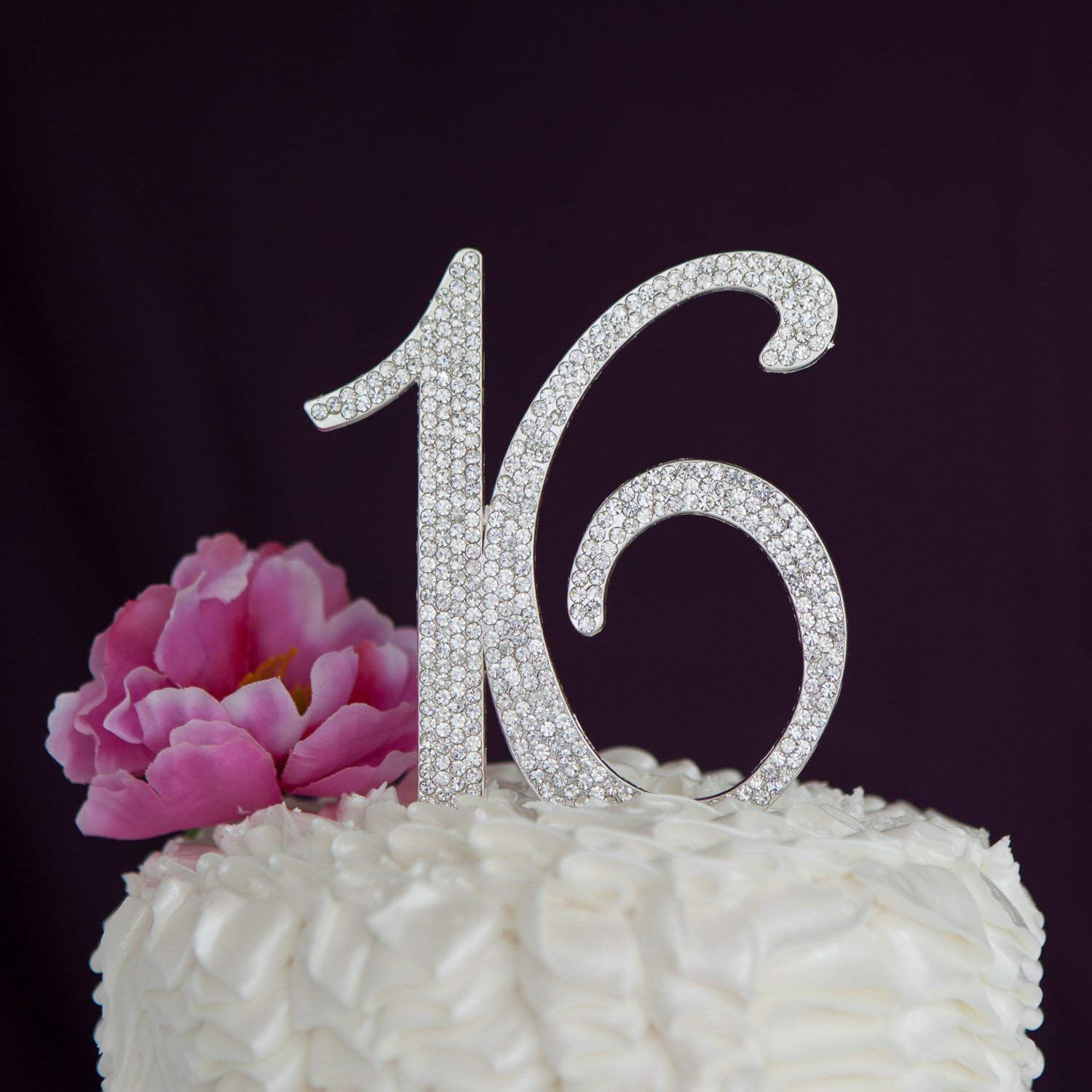 Sweet 16 Sixteen Birthday Cake Topper Silver Number Rhinestone 16th Decoration 