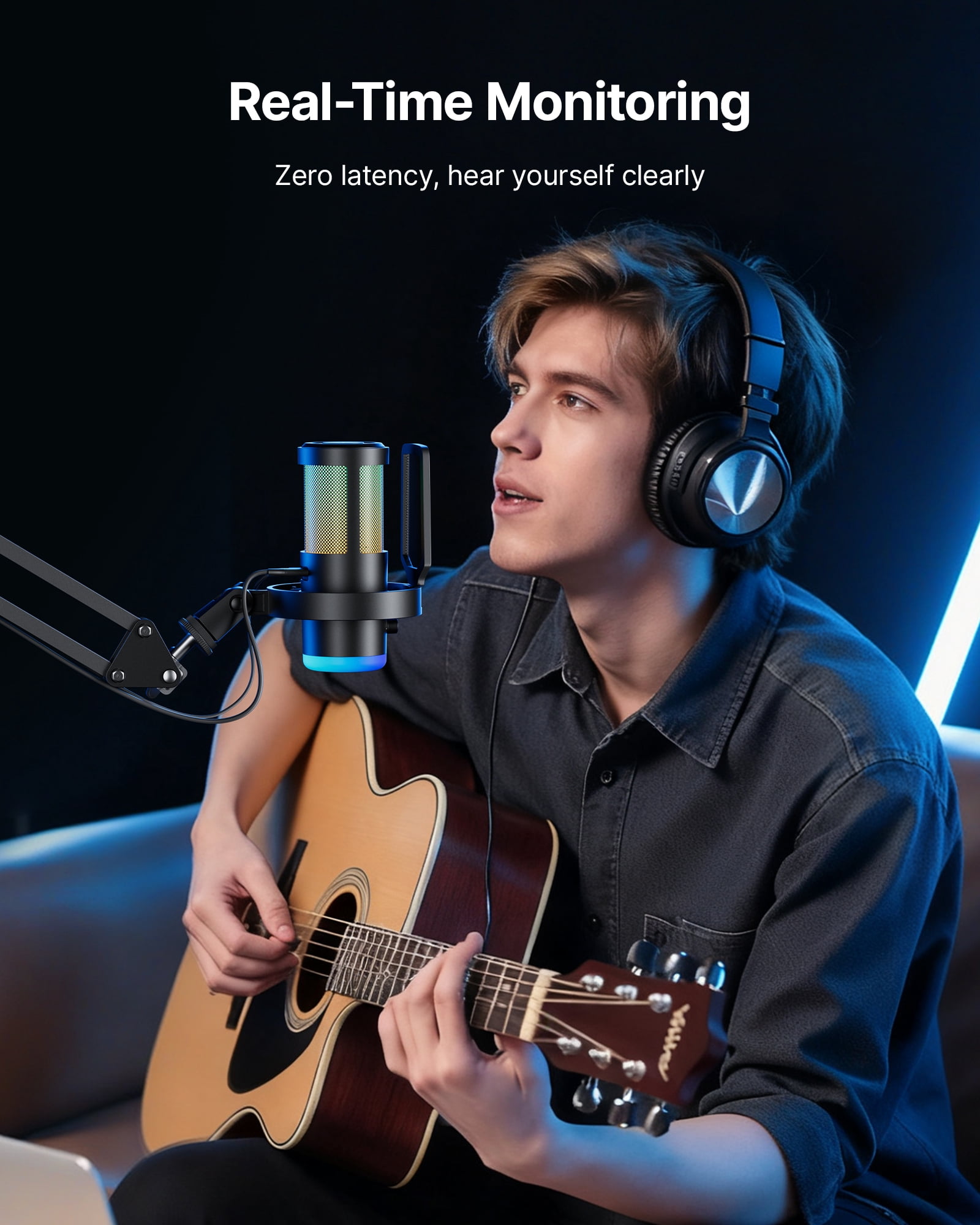 BOYA USB Gaming Microphone for Windows, MasOS, Andriod, iOS, PS4, PS5, Streaming Microphone with 9 RGB, 3.5mm Headphone, Gain Knob, Mute Button, DSP Noise Reduction, (with Desktop Stand )