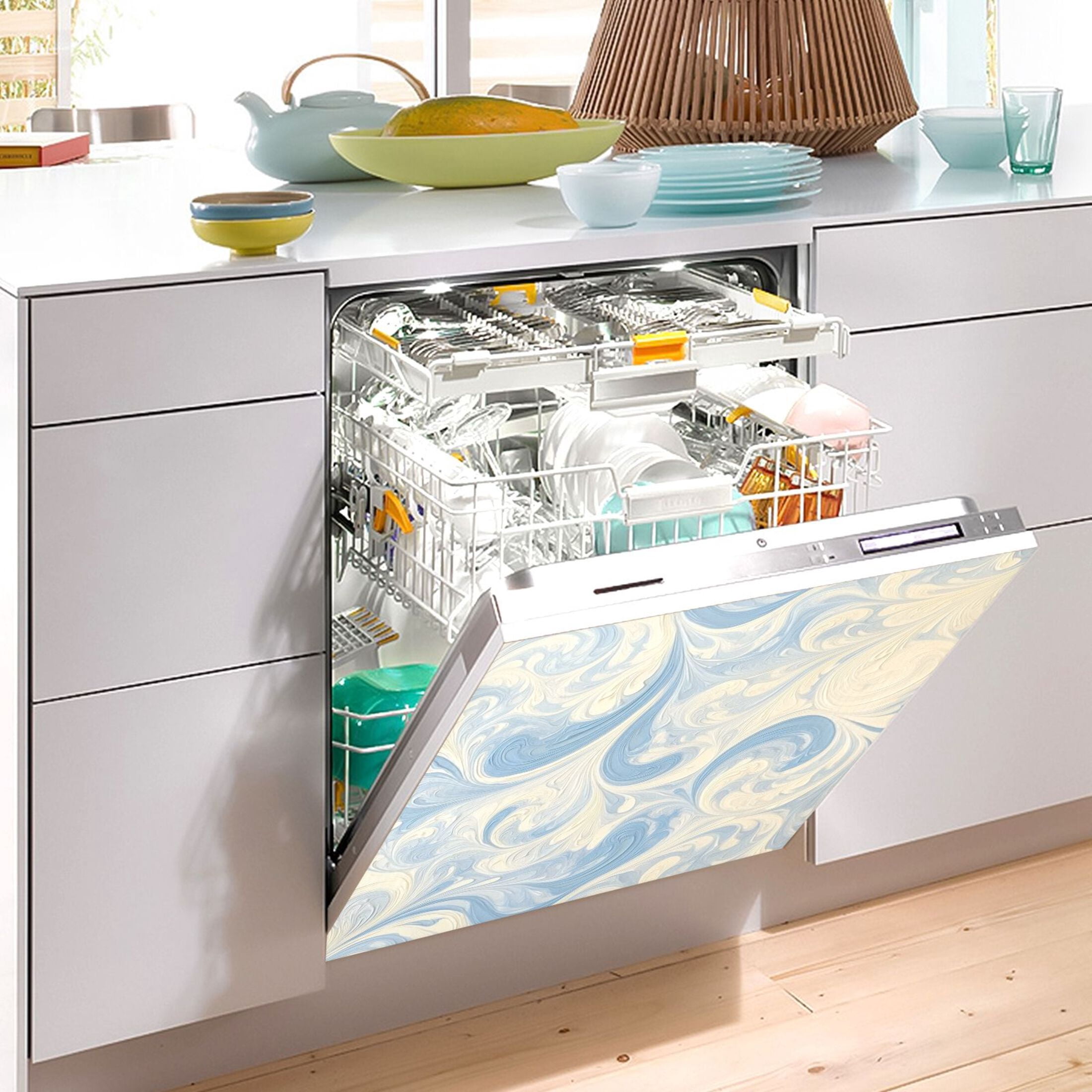 Dishwasher Magnetic Sticker 23x26 Inch Refrigerator Magnetic Sticker Washing Machine Magnetic Sticker Kitchen Panel Magnetic Sticker Home Decor Blue and White Pattern