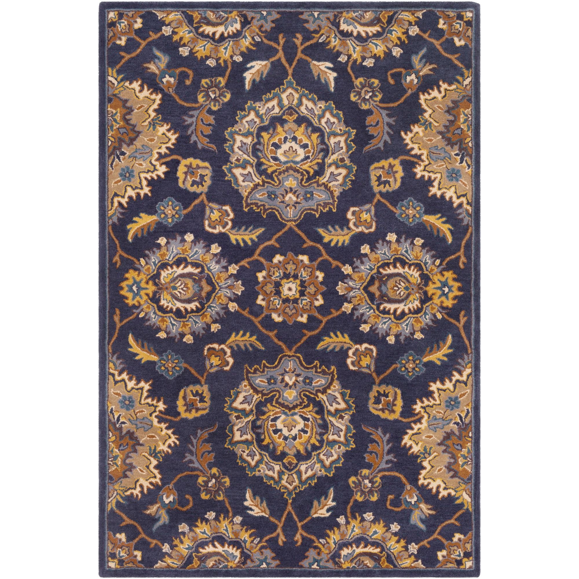 8' x 10' Traditional Style Brown and Navy Blue Rectangular Area Throw