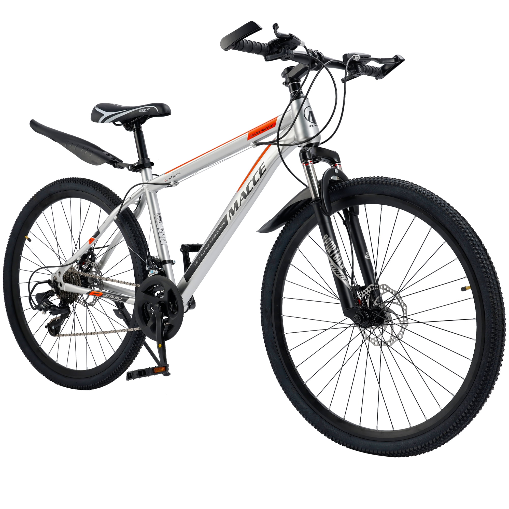 27.5 Inch Mountain Bike for Adult, 27-Speed Front Suspension High-Carbon Steel MTB Bicycle, Dual Disc Brake Bikes for Men Women, Silver