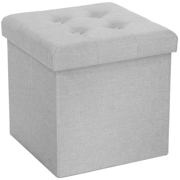 Seville Classics Foldable Tufted Storage Cube/Ottoman, Alpine Gray