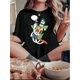 thumbnail image 2 of 1pc Women'S Casual Crew Neck T-Shirt with Quirky Character and Speech Bubble Print, Geometric Pattern, Polyester Knit Fabric, Medium Stretch, All-Season Comfort Fit, Fashionable Short Sleeve Top, 2 of 8