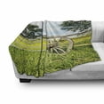 thumbnail image 3 of Barn Wood Wagon Wheel Soft Flannel Fleece Throw Blanket, Fresh Green Meadow Ranching Fences Growth Rural Landscape Trees, Cozy Plush for Indoor and Outdoor Use, 70" x 90", Multicolor, by Ambesonne, 3 of 6