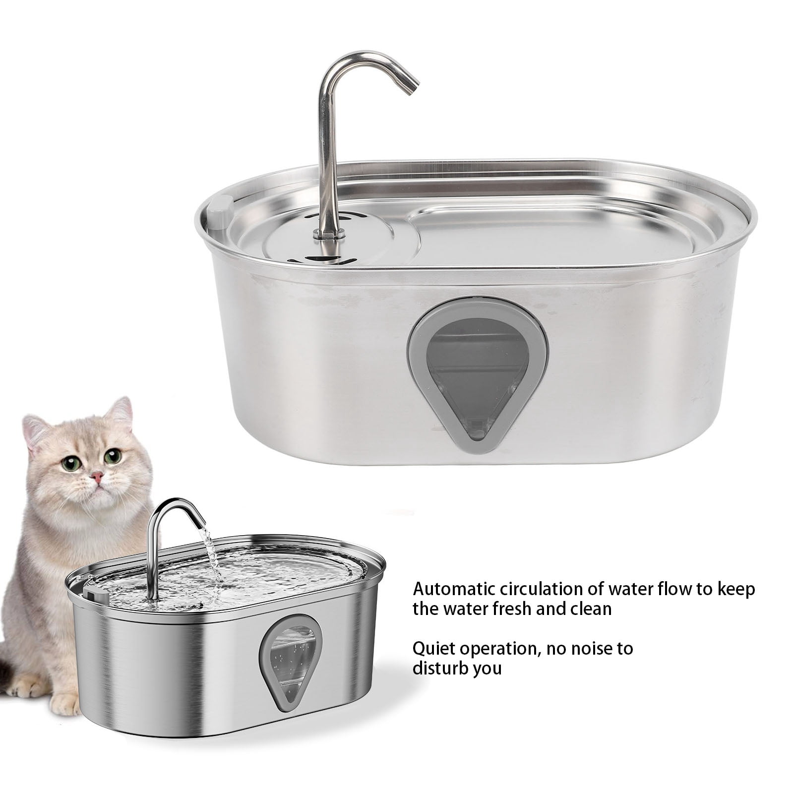 Pet Water Dispenser, Cat Water Fountain Noiseless 3.5L Automatic Circulating 304 Stainless Steel Easy To Maintain  For Daily Use