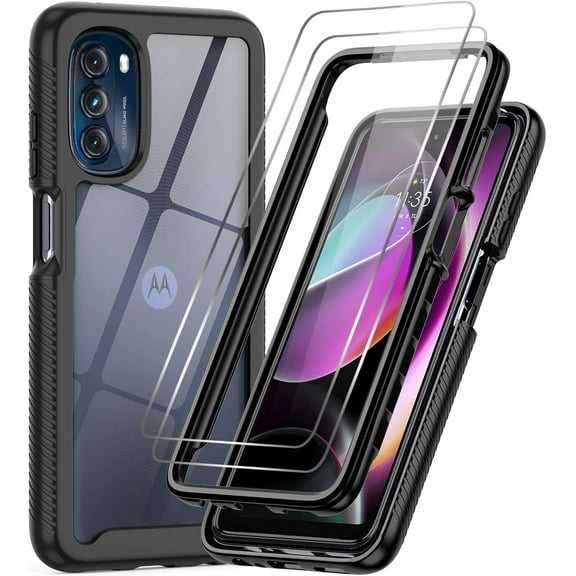 for Moto G 5G 2022 Phone Case: Moto G 5G Case 2022 with [2X Tempered Glass Screen Protector], Full-Body Shockproof Rugged Hybrid Clear Protective Phone Case for Motorola G 5G XT2213, Black