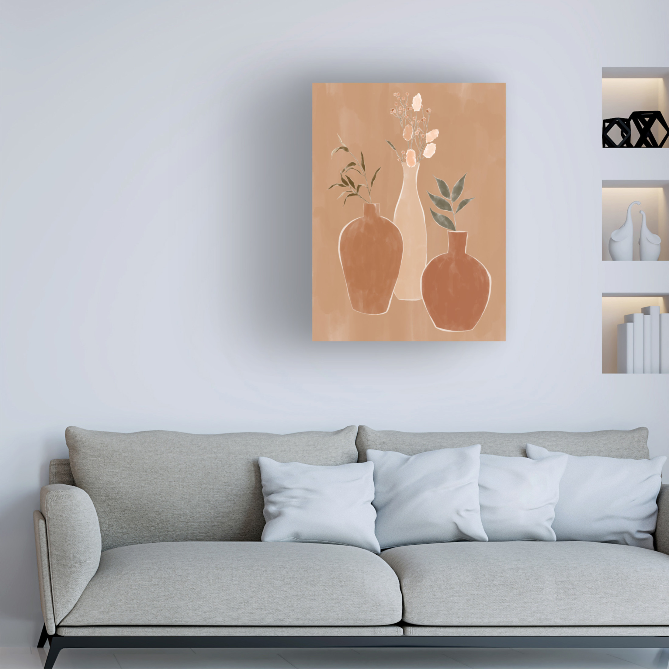 Trademark Fine Art Ivy Green Illustrations Set of Flower Vases Canvas Wall Art