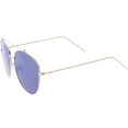 thumbnail image 3 of Oversize Metal Aviator Sunglasses Mirrored Round Lens 60mm (Silver / Blue Mirror), 3 of 4
