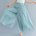 thumbnail image 6 of ZZwxWA Pants Women Fashion Wide Leg Pleated Elastic Comfy Cotton Linen Summer Vacation Cute Relaxed Fit Solid Loose Fit Long High Waist Trousers Green Free Size, 6 of 7