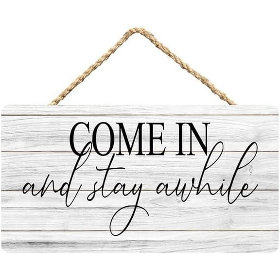 Rustic Wooden Sign Decor - Come In And Stay Awhile - Wood Plaque Home & Office Inspirational Gifts Hanging Wall Signs 6x12 IN