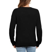 Uvplove Womens Long Sleeve Crew Neck Knitted Pullover Sweater black-l