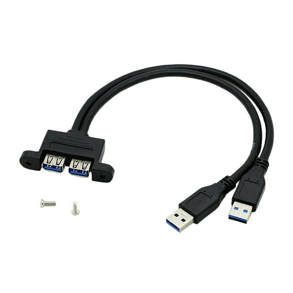2 Port USB 3.0 Cable Extension Code Male to Female Adapter with Screw Panel Mount Holes 30cm