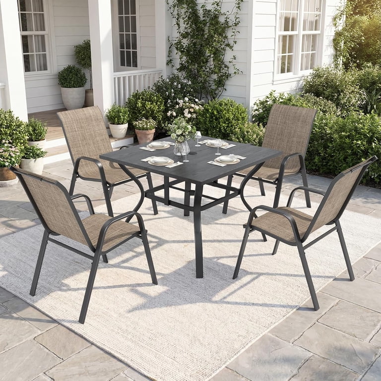 heavy duty patio table with umbrella hole 2 Weight Bags Outdoor Umbrella Side Table with Umbrella Small Brown Wicker End Table for Outside Storage Coffee Table with Poly Lumber Top for Pool Garden even in sunny weather Umbrella Hole Patio Tables for