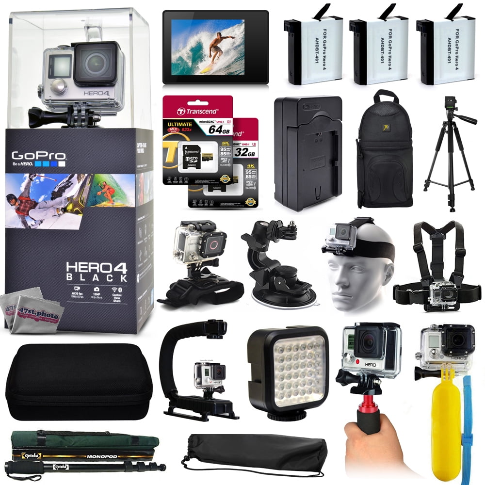 Buy GoPro Hero 4 HERO4 Black Edition CHDHX-401 with 3 Batteries + LCD Display + 96GB Memory + Handgrip + Case + Monopod +... by GoPro