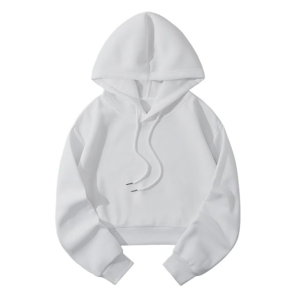 ZHOUCHANKIDS Womens Daily Wear Hoodie Women's Hoodies & Sweatshirts Casual Solid Hooded Loose Sweatshirt Strap Split Long Sleeve White L