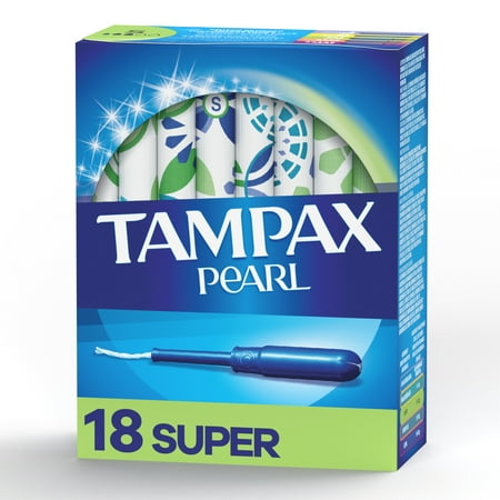 Tampax Pearl Tampons Super Absorbency with BPA-Free Plastic Applicator and LeakGuard Braid, Unscented, 18 Ct