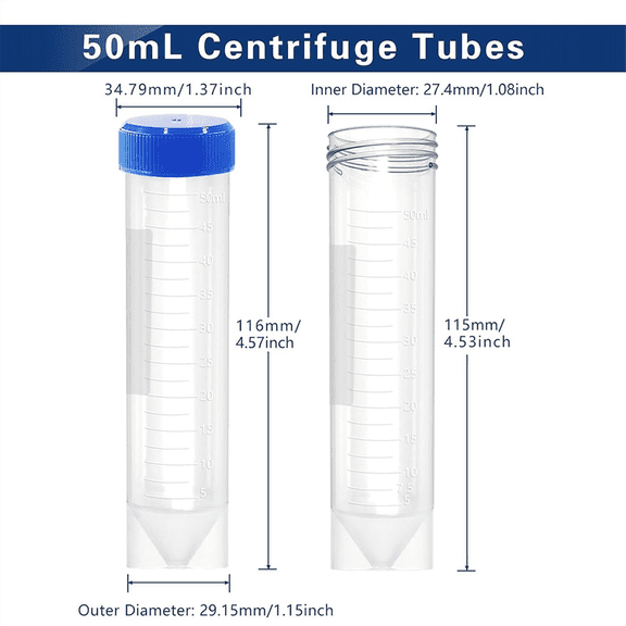 TOP! 50ml Plastic Centrifuge Tubes with Screw Cap, 50 PCS Self-Standing Test Tube Conical Cap