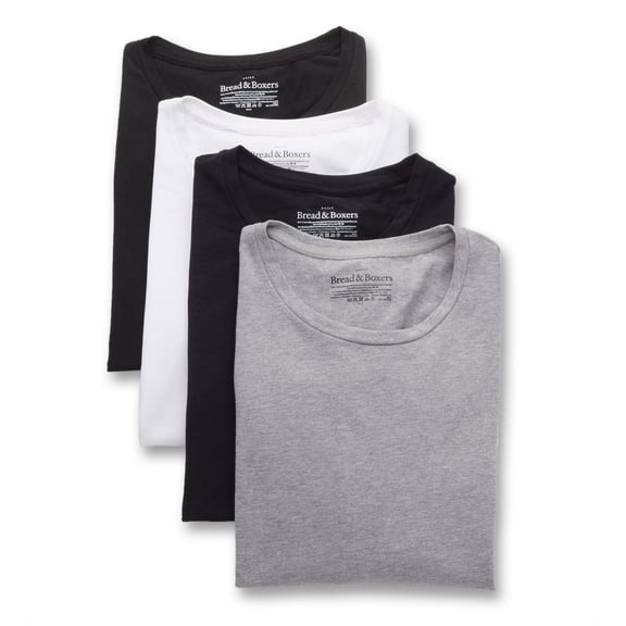 Men's Bread and Boxers 141 Organic Cotton Stretch Crew Neck T-Shirts - 4 Pack (White/Black/Grey/Navy L)