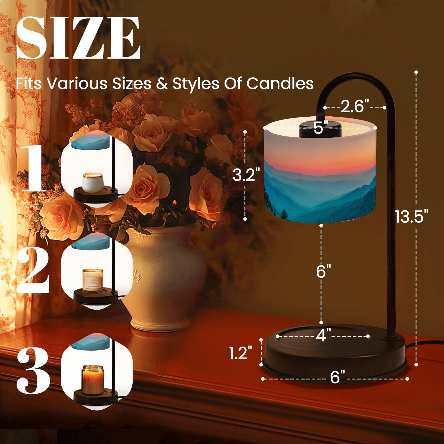 Candle Warmer Lamp with Timer Dimmer Misty Rolling Mountain Just Before Sunrise Great Smoky Mountains Candle Lamp Warmer for Jar Candle with 4 Bulbs Gifts for Women House Warming Gifts