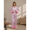 thumbnail image 6 of AIGUR Family Matching Christmas Pajama Set Mommy and Me Matching Pajamas Santa Wreath Print Button Down Long Sleeve Lapel Tops Pants Family Satin Sleepwear, 6 of 9