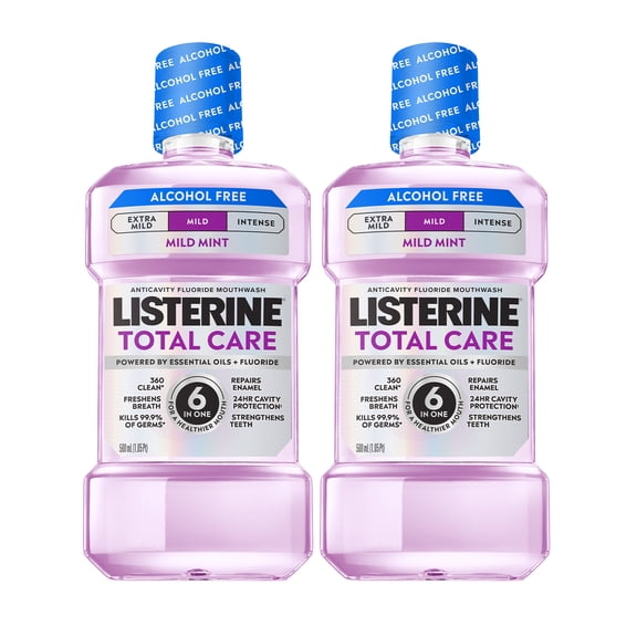 Listerine Total Care Anticavity Mouthwash Mild Mint No Burn Alcohol Free, 2 Pack of 33.8 fl oz