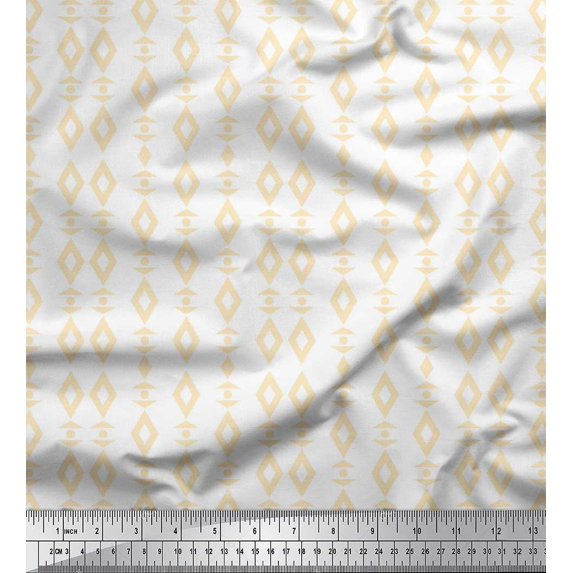 Soimoi White Modal Satin Fabric Artistic Geometric Fabric Prints By Yard 42 Inch Wide