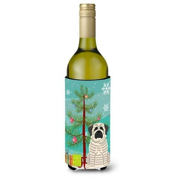 Merry Christmas Tree Mastiff Brindle White Wine Bottle Beverge Insulator Hugger