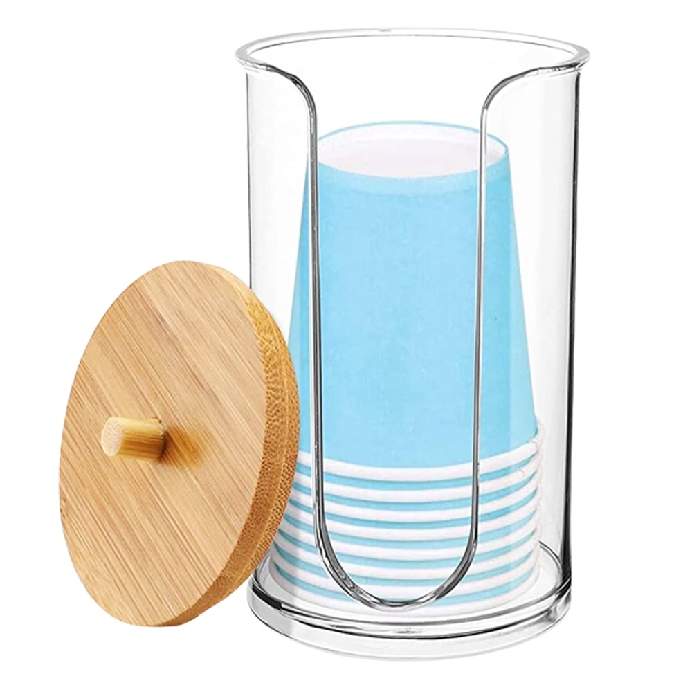 1 Pack Acrylic Qtip Bathroom Jars with Bamboo Lids, Cotton Ball Pad, Round Swab Holder for Bathroom Accessories Storage Organizer