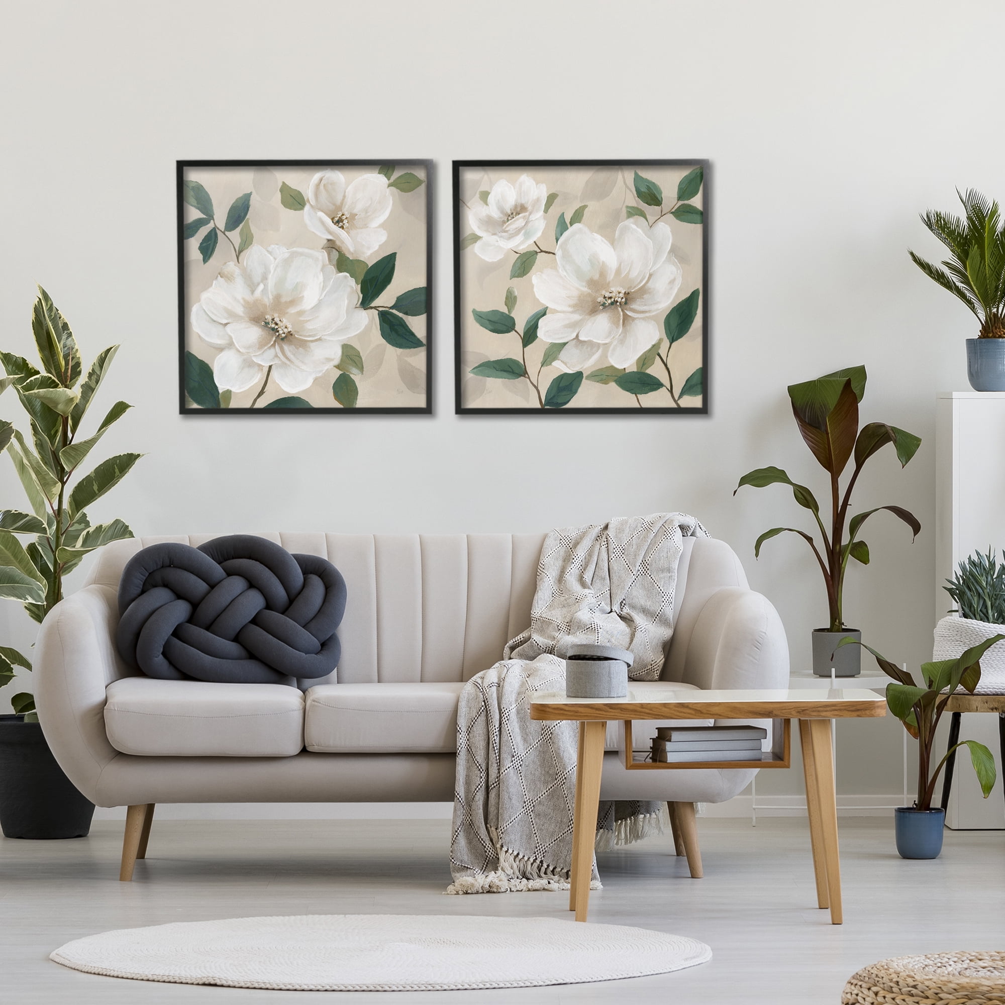 Stupell Industries Serene White Blossoms & Foliage 2 Piece Black Framed Giclee Art Set, design by Nan