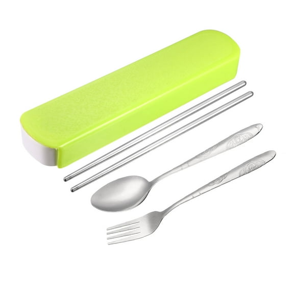 Uxcell 3-in-1  Fork Spoon Chopsticks Set Travel Cutlery Set Portable Flatware Tableware w Plastic Case Stainless Steel