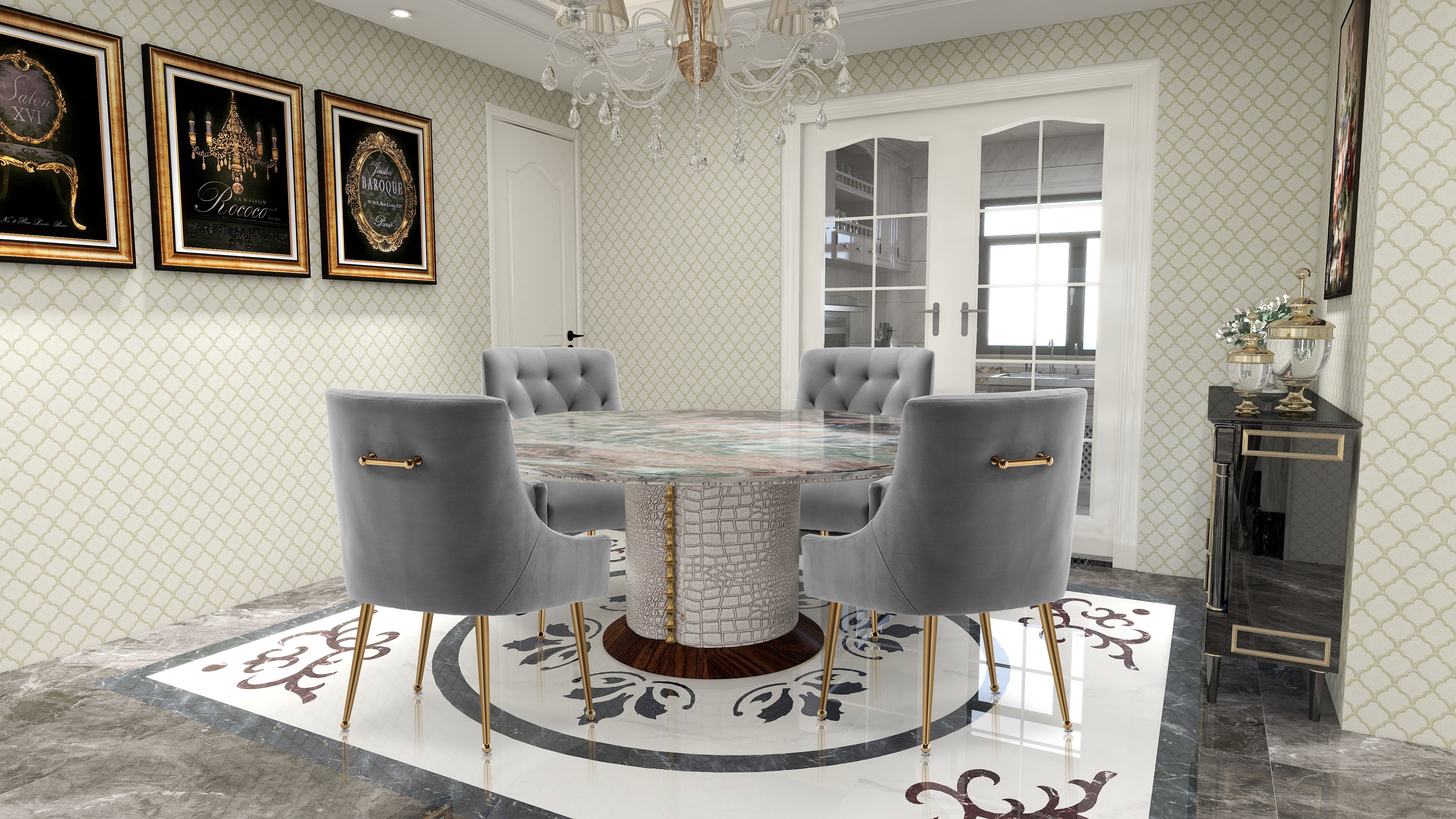 SEYNAR Elegant Tufted Upholstered Dining Chairs Set of 6, Velvet Accent Chair for Dining Room(Grey)
