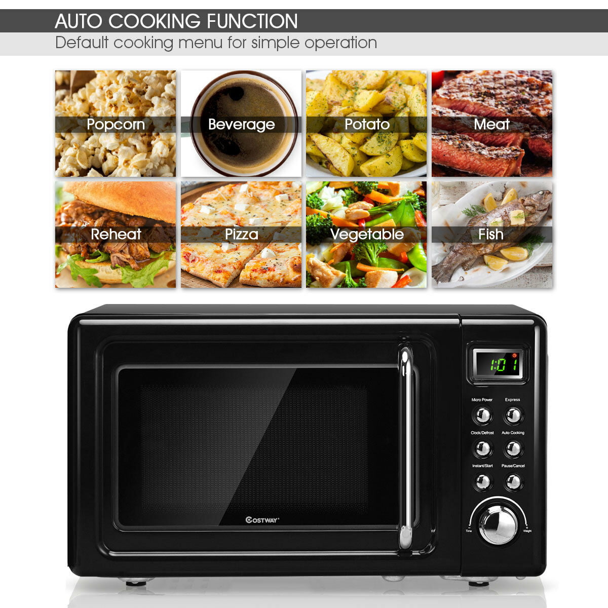 Costway 0.9Cu.ft. Retro Countertop Compact Microwave Oven 900W 8 - 19.5'' x  14'' x 11'' - On Sale - Bed Bath & Beyond - 33834115