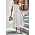 thumbnail image 3 of Women's Summer Short Puff Sleeve Smocked Dress Square Neck Long Dresses, 3 of 6