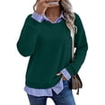 thumbnail image 2 of Hurxie Womens Sweatshirt Casual 2 in 1 Striped Patchwork Collar Tops Shirts Business Casual Fall Outfits for Women, 2 of 7