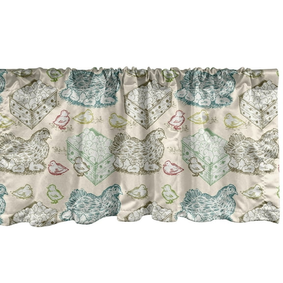 Ambesonne Hen and Chicks Window Valance, Animal Mother, 54" X 18", Eggshell Multicolor