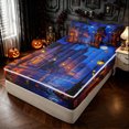 thumbnail image 2 of Feelyou Happy Halloween Town Zipper Queen Comforter Set with Fitted Sheet and 2 Pillowcases, Spooky Witch Pumpkin Zipper Bedding Set, Blue Orange, Halloween Reversible, 4 Pieces, 2 of 7