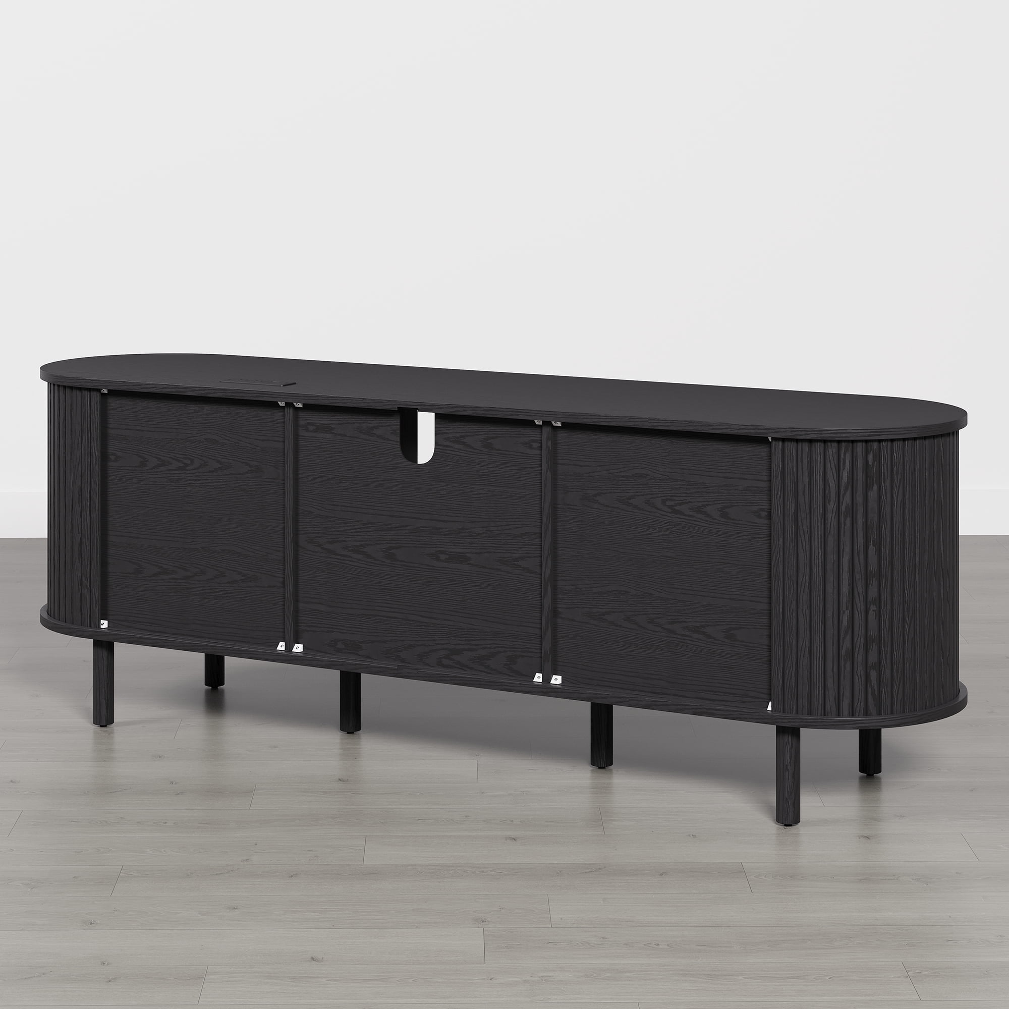 Spruce & Spring Tambour TV Stand with Power Outlet, Mid-Century Modern Entertainment Center, Rattan Drawer & Fluted Sliding Doors, Solid Wood Legs & Cable Management, for TVs up to 70 Inch