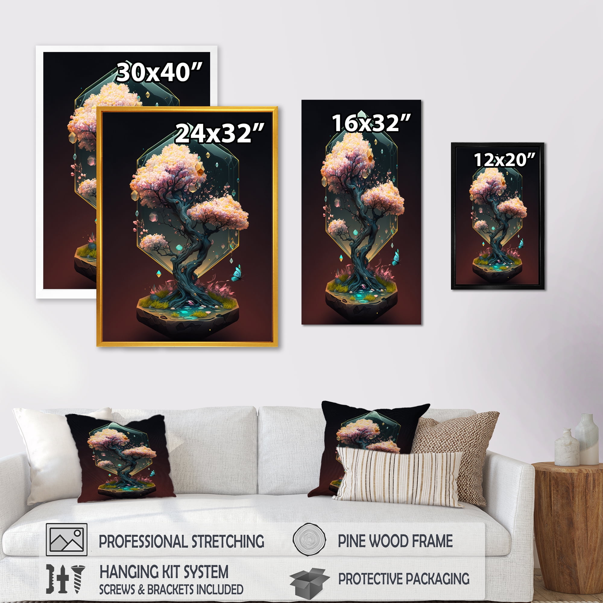 Designart Hexagon Bonsai Tree I Canvas Wall Art