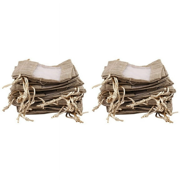 60Pcs Flax Organza Bags Burlap Drawstring Pouch Christmas Gifts Bag Wedding Bags 10X14cm
