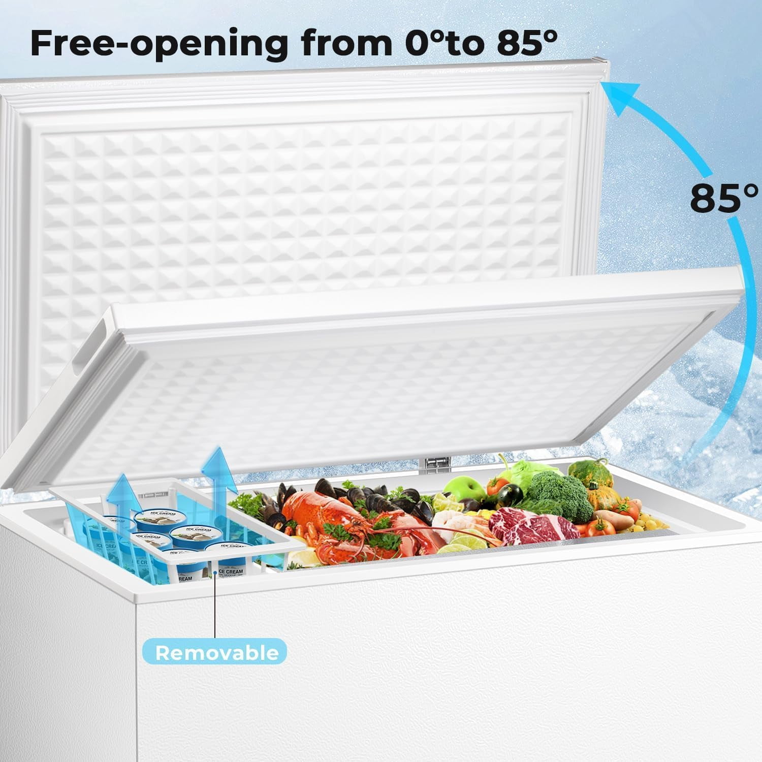2.8 Cubic Feet Deep Chest Freezer Compact Freezers with Adjustable Thermostat Top Open Door Freezer Compressor Cooling with 2 Rmovable Storage Basket for Home Kitchen Office and Bar (Black)