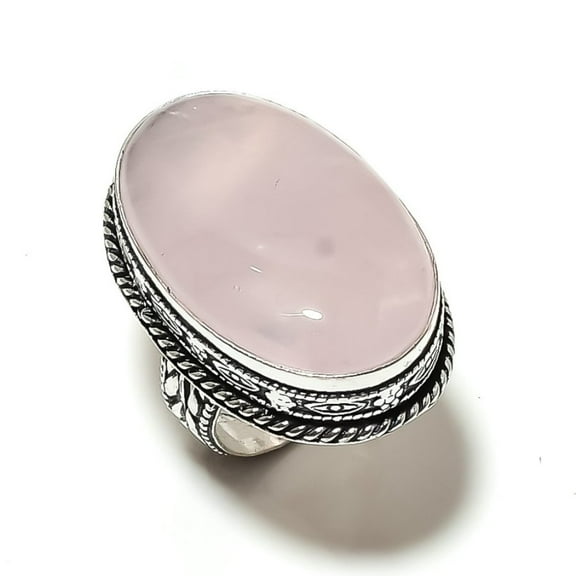 Natural Rose Quartz Gemstone Handmade 925 Sterling Silver Ring Size 6