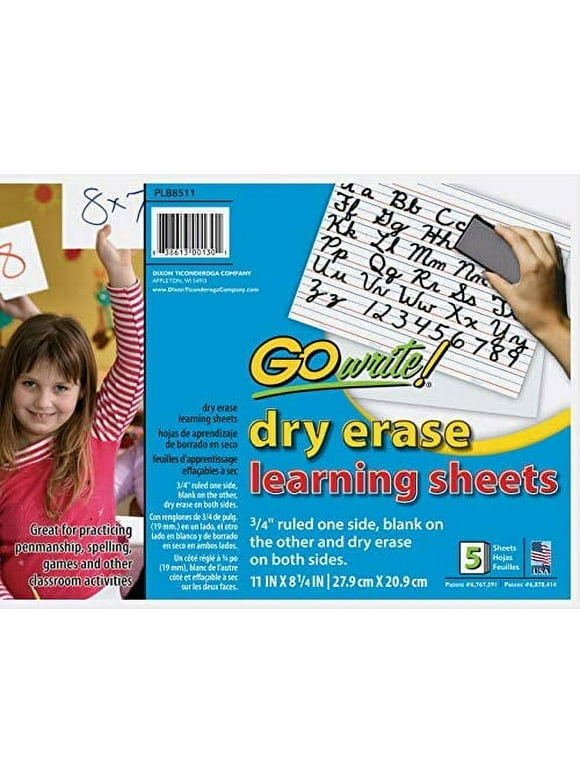 GoWrite! Dry Erase Learning Sheets 3/4" x 3/8" x 1/4" Ruled 11" x 8-1/4", 5 Sheets, White (LB8511)