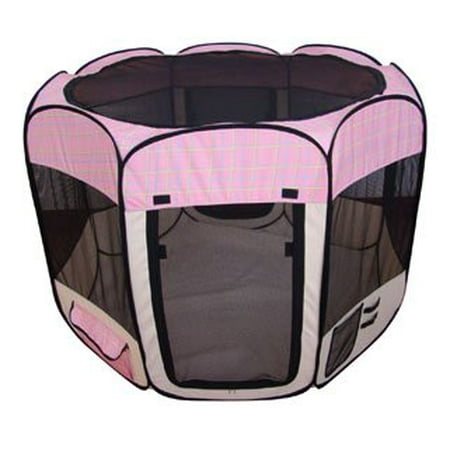 Pink Grid Pet Tent Exercise Pen Playpen Dog Crate XS by