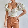 thumbnail image 6 of Women's Sexy Bustier Corset Top Long Sleeve Square Neck Mesh Crop Tops Vintage Backless Boned Bustier Bodyshaper Shirt (Floral White , L ), 6 of 8