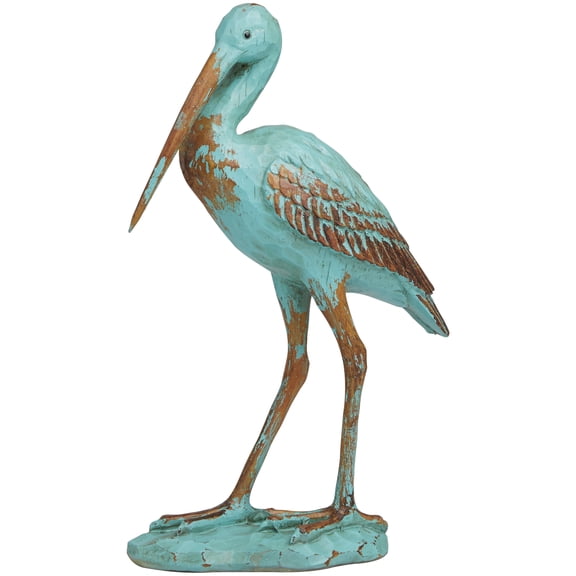 4" x 16" Teal Polystone Distressed Bird Sculpture with Brown Wood Inspired Accents, by DecMode