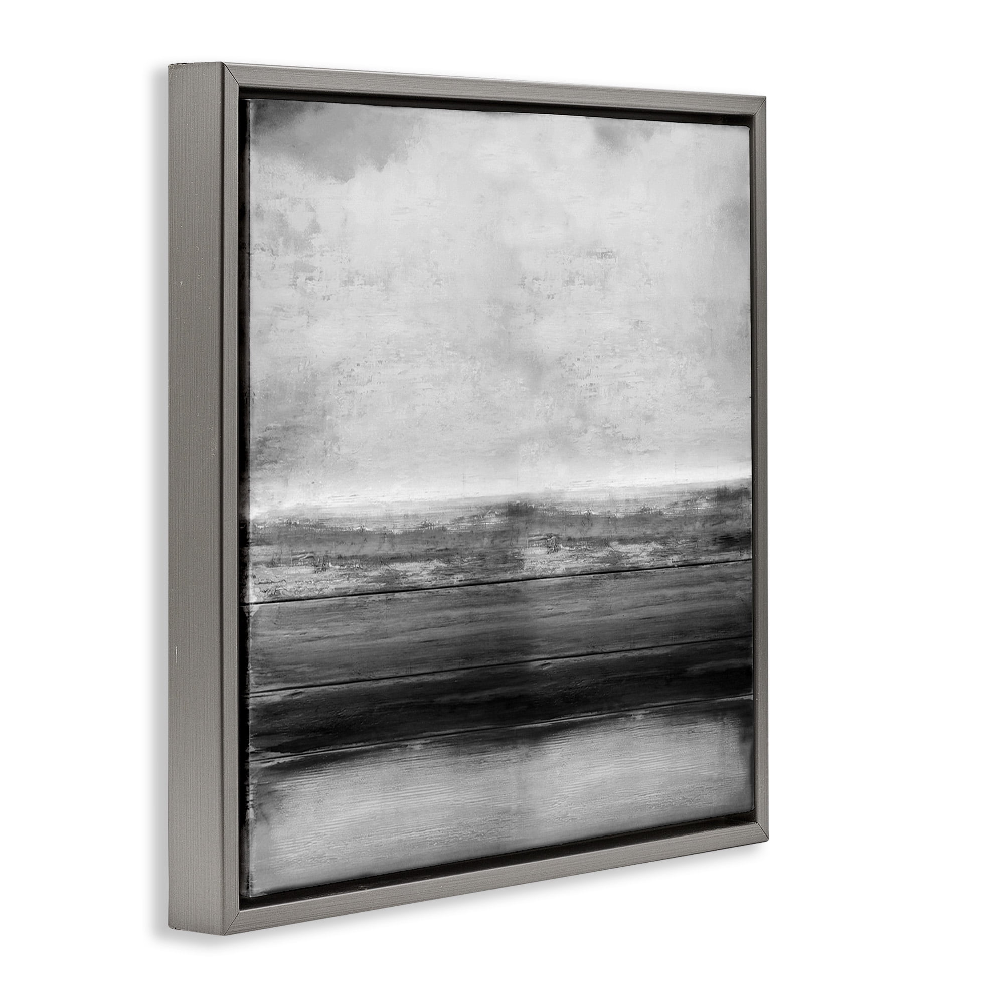 Stupell Industries Monochromatic Grey Rustic Abstraction Abstract Painting Gray Floater Framed Canvas Art Print Wall Art, 18 x 18